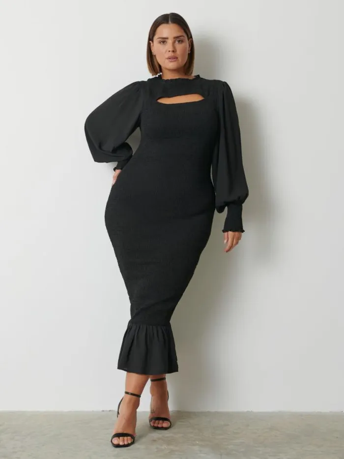 Pretty Lavish Wedding Guest Elise Cut Out Shirred Midaxi Dress Curve Black 8211 Women