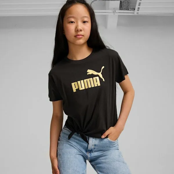 Puma Kids Essentials Logo Big 039 Knotted Tee Puma Blackgold 8211 Kids