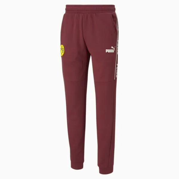 Puma Pants BVB FtblCULTURE 039s Track Pants Burgundycyber Yellow 8211 Men