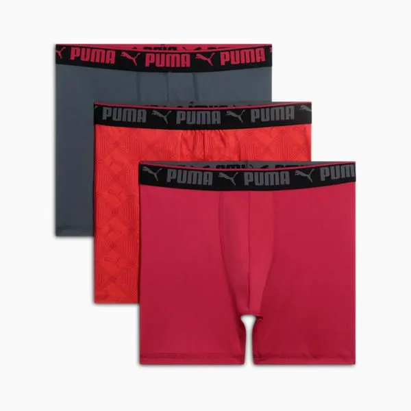 Puma Socks and Underwear PUMA 039s Boxer Briefs 3 Pack Red Grey 8211 Men