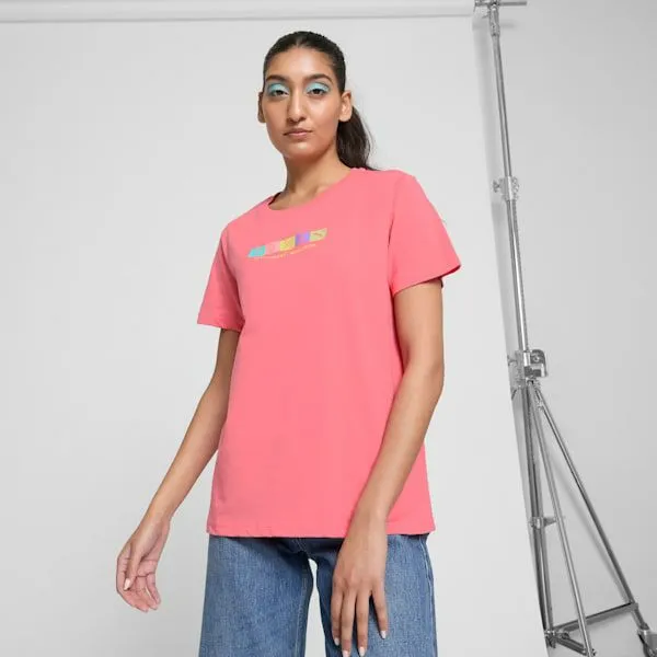Puma TShirts and Tops GRAPHICS Block Letters 039s Tee Peach Frost 8211 Women