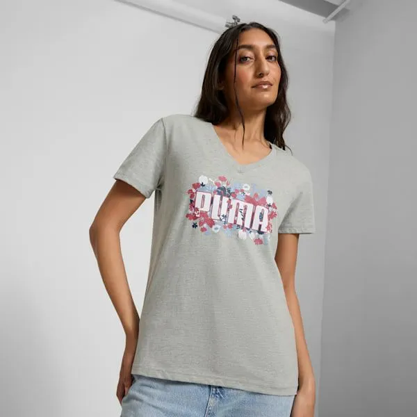 Puma TShirts and Tops GRAPHICS Floral 039s Tee Light Gray Heather 8211 Women