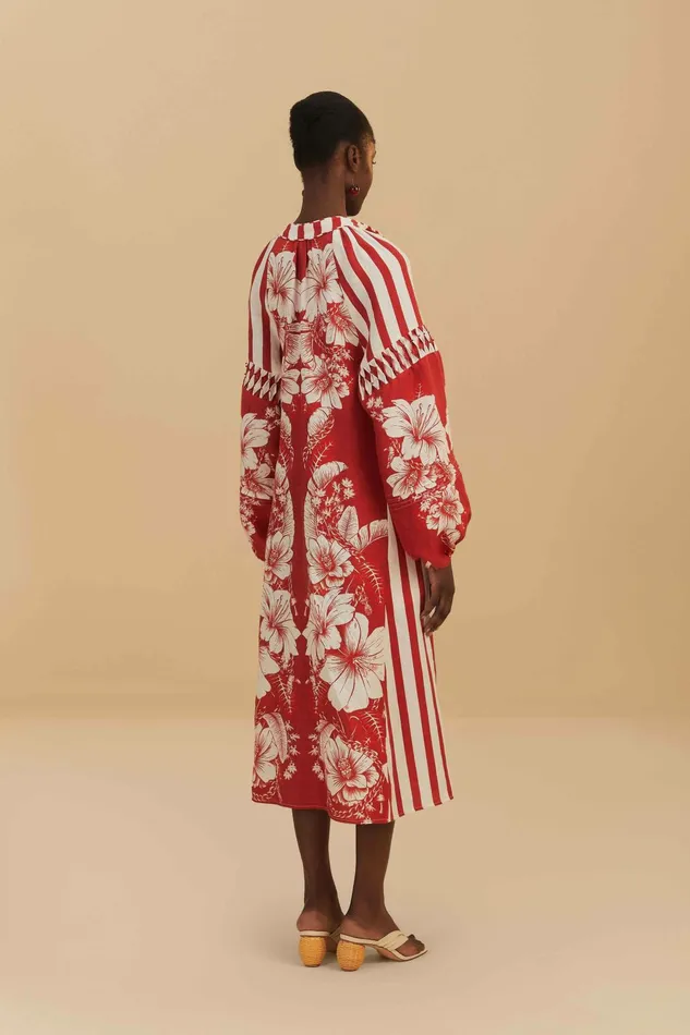 Red Floral Chains Stripes Midi Dress Women FARM Rio Midi Dresses Red Floral Chains Stripes Midi Dress Women FARM Rio Midi Dresses