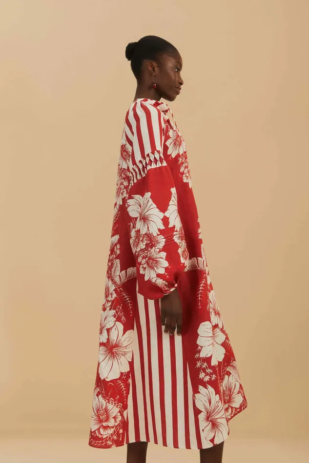 Red Floral Chains Stripes Midi Dress Women FARM Rio Midi Dresses Red Floral Chains Stripes Midi Dress Women FARM Rio Midi Dresses