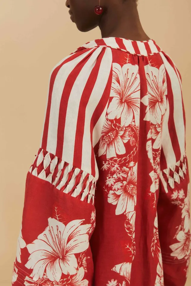 Red Floral Chains Stripes Midi Dress Women FARM Rio Midi Dresses Red Floral Chains Stripes Midi Dress Women FARM Rio Midi Dresses