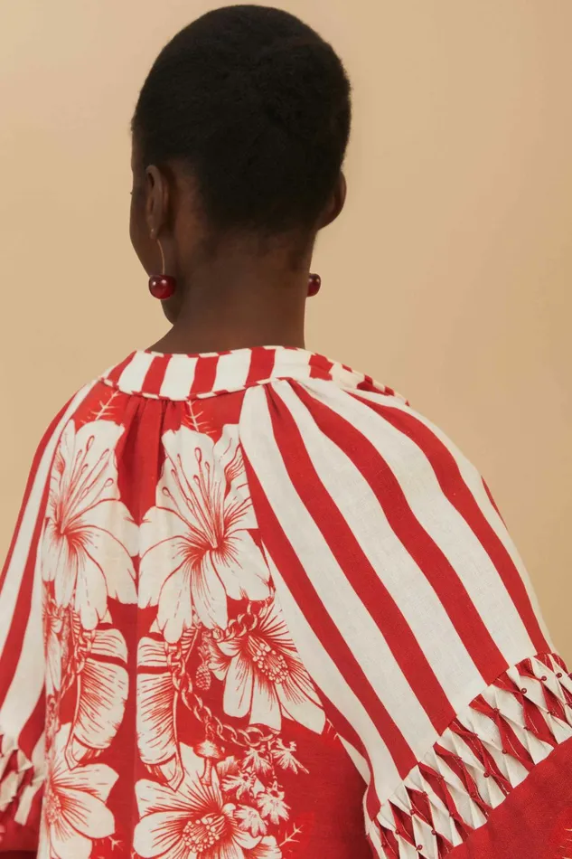 Red Floral Chains Stripes Midi Dress Women FARM Rio Midi Dresses Red Floral Chains Stripes Midi Dress Women FARM Rio Midi Dresses