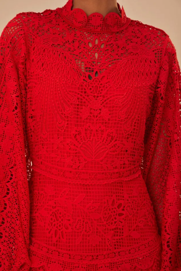 Red Guipire Long Sleeve Maxi Dress Women FARM Rio Maxi Dresses Red Guipire Long Sleeve Maxi Dress Women FARM Rio Maxi Dresses