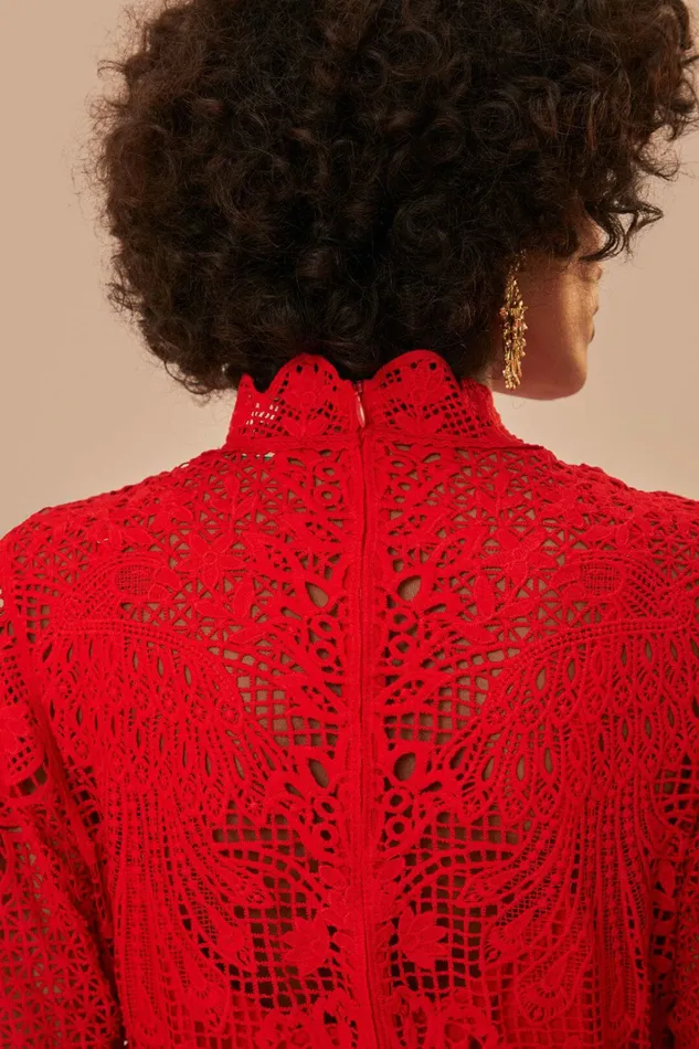 Red Guipire Long Sleeve Maxi Dress Women FARM Rio Maxi Dresses Red Guipire Long Sleeve Maxi Dress Women FARM Rio Maxi Dresses