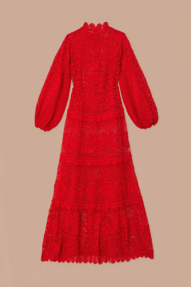 Red Guipire Long Sleeve Maxi Dress Women FARM Rio Maxi Dresses Red Guipire Long Sleeve Maxi Dress Women FARM Rio Maxi Dresses