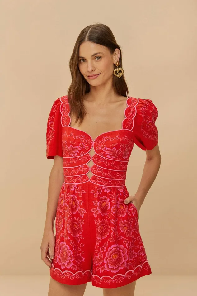 Red Olivia CutOut Lenzing Ecovero Euroflax Romper Women FARM Rio Rompers