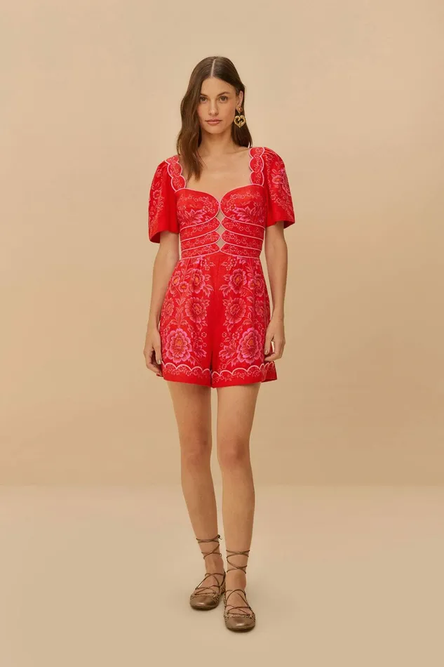 Red Olivia CutOut Lenzing Ecovero Euroflax Romper Women FARM Rio Rompers Red Olivia CutOut Lenzing Ecovero Euroflax Romper Women FARM Rio Rompers