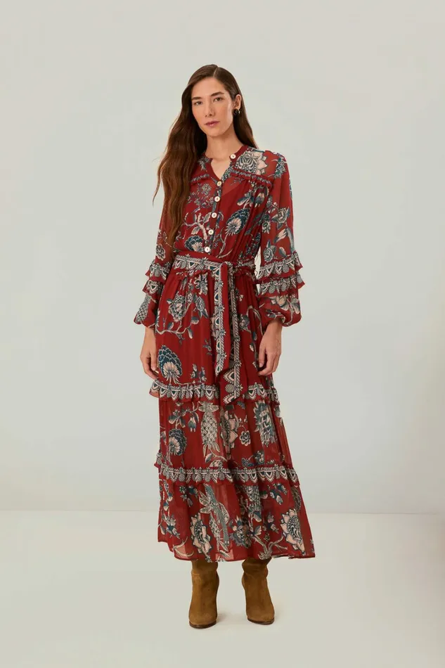 Red Tropical Landing Maxi Dress Women FARM Rio Maxi Dresses