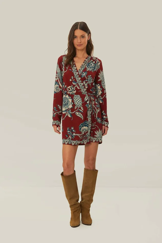 Red Tropical Landing Wrap Mini Dress Women FARM Rio Mini Dresses Red Tropical Landing Wrap Mini Dress Women FARM Rio Mini Dresses
