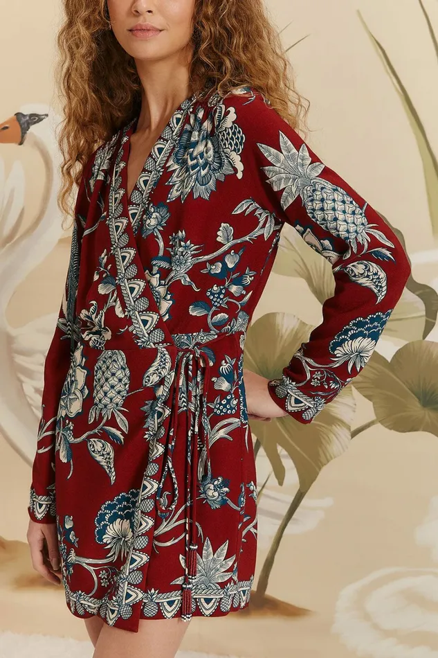 Red Tropical Landing Wrap Mini Dress Women FARM Rio Mini Dresses Red Tropical Landing Wrap Mini Dress Women FARM Rio Mini Dresses