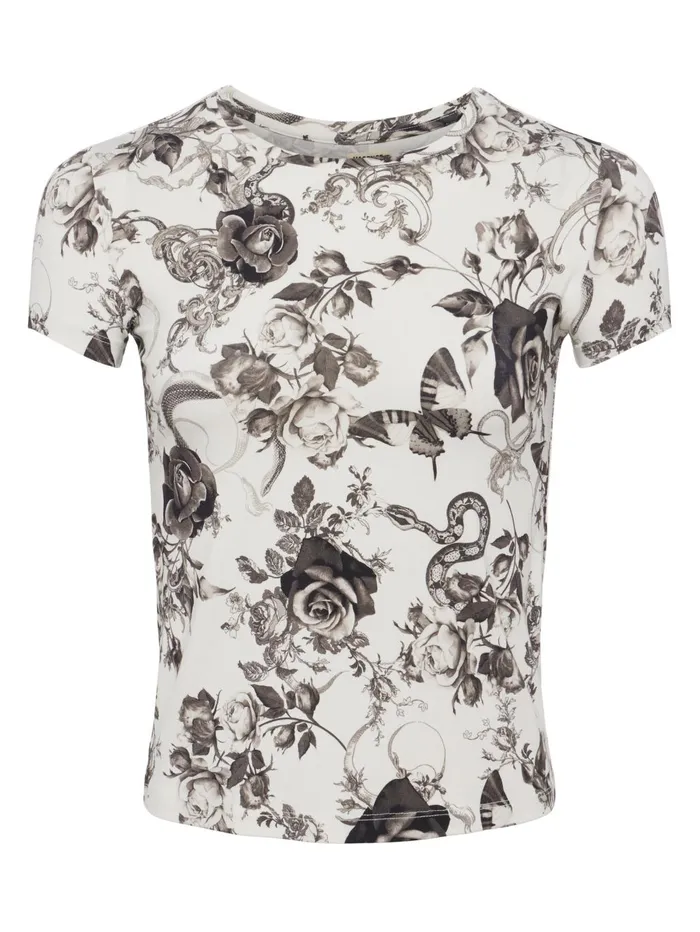 Ressi Fitted Tee Ivoryblack Baroque Floral Women L039Agence Tees Ressi Fitted Tee Ivoryblack Baroque Floral Women L039Agence Tees