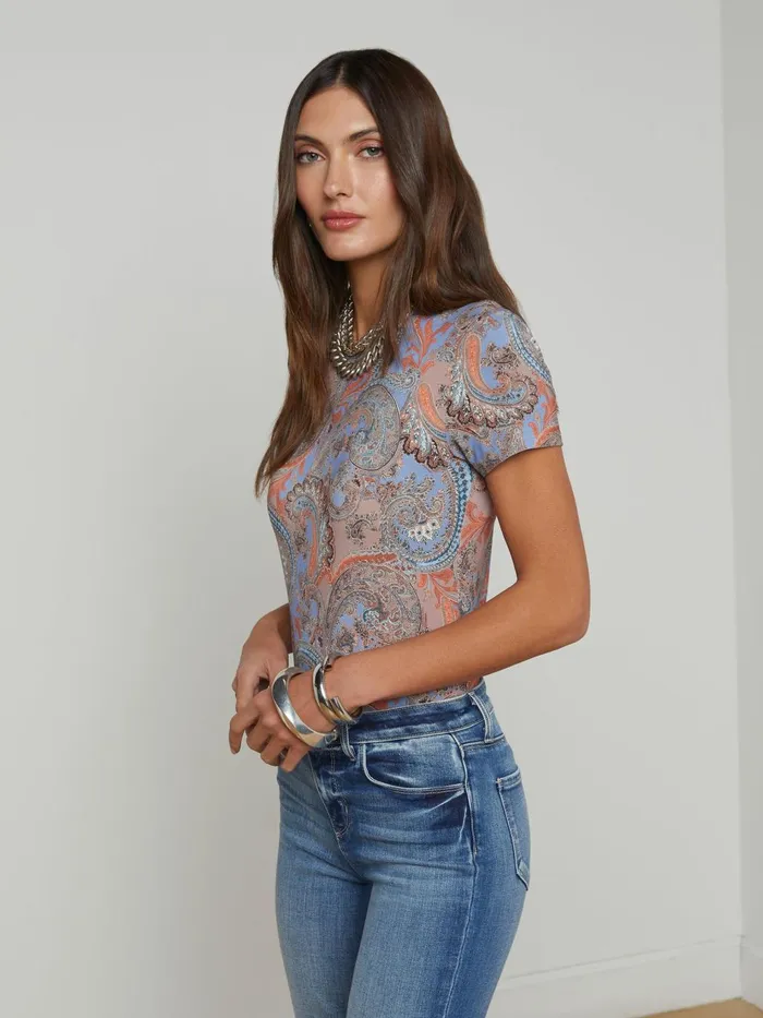 Ressi Fitted Tee Periwinkle Multi French Paisley Women L039Agence Tees Ressi Fitted Tee Periwinkle Multi French Paisley Women L039Agence Tees