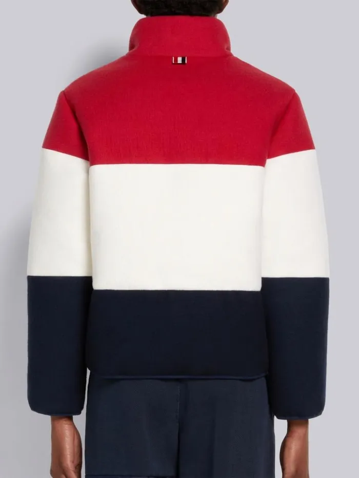 Reversible Boiled Wool and Navy Nylon Canvas Downfilled Funnel Neck Jacket Red Women Thom Browne Outerwear