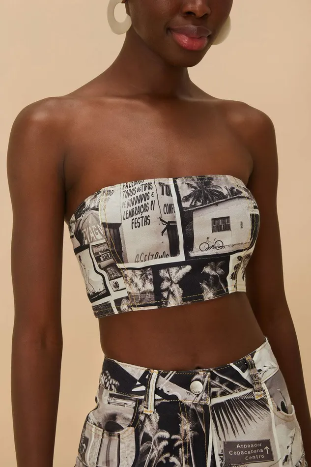 Rio Noir Strapless Crop Top Women FARM Rio Crop Tops Rio Noir Strapless Crop Top Women FARM Rio Crop Tops