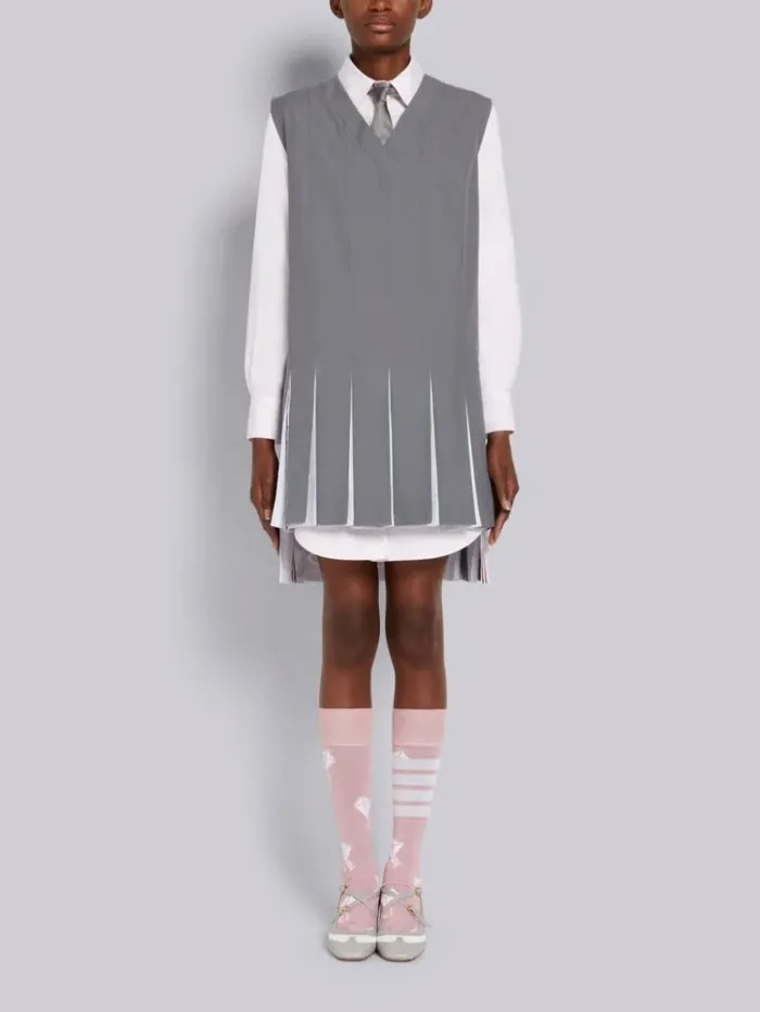 Ripstop School Uniform Striped Oxford Pleat Mini Sleeveless Tunic Medium Grey Women Thom Browne Dresses Ripstop School Uniform Striped Oxford Pleat Mini Sleeveless Tunic Medium Grey Women Thom Browne Dresses