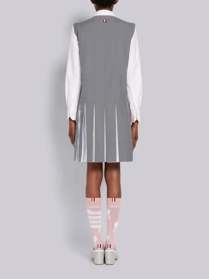 Ripstop School Uniform Striped Oxford Pleat Mini Sleeveless Tunic Medium Grey Women Thom Browne Dresses