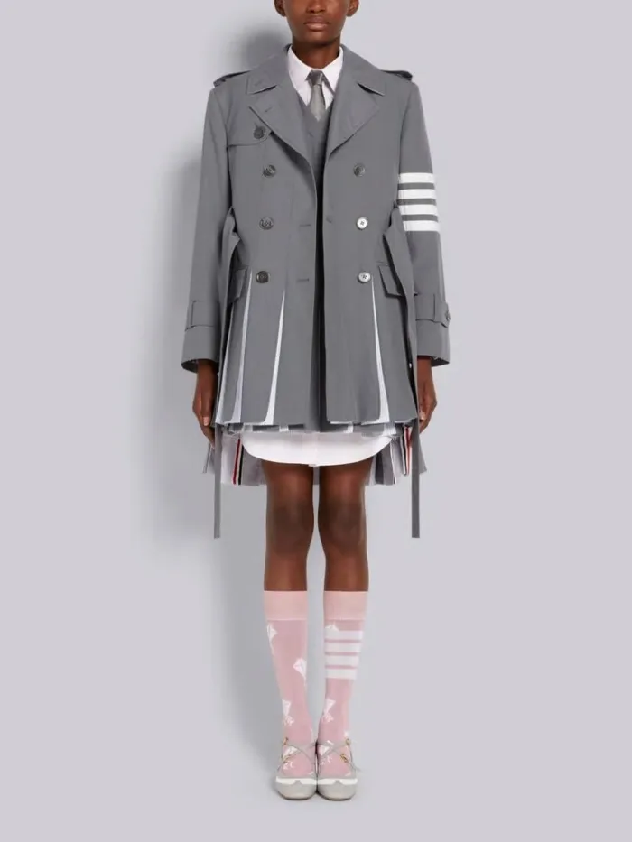 Ripstop School Uniform Striped Oxford Pleat Mini Sleeveless Tunic Medium Grey Women Thom Browne Dresses