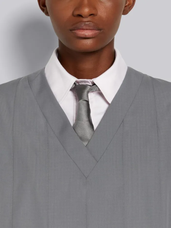 Ripstop School Uniform Striped Oxford Pleat Mini Sleeveless Tunic Medium Grey Women Thom Browne Dresses