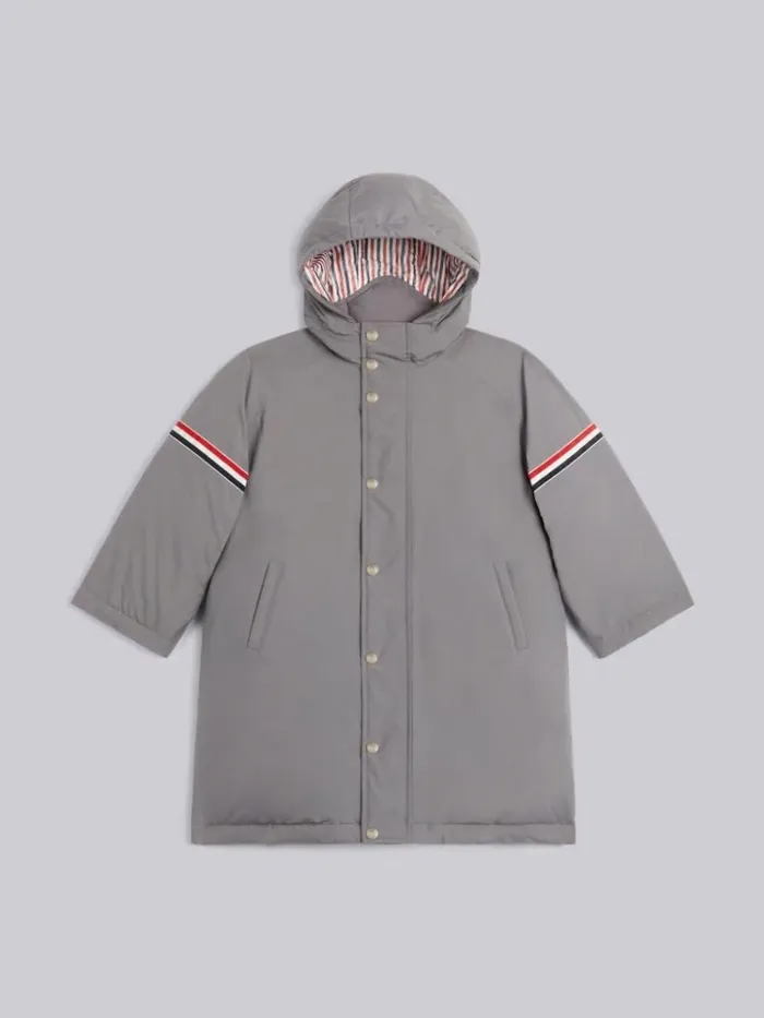 Ripstop Stripe Armband Oversized Hooded Football Parka Medium Grey GirlsBoys Thom Browne Jackets And Outerwear Ripstop Stripe Armband Oversized Hooded Football Parka Medium Grey GirlsBoys Thom Browne Jackets And Outerwear