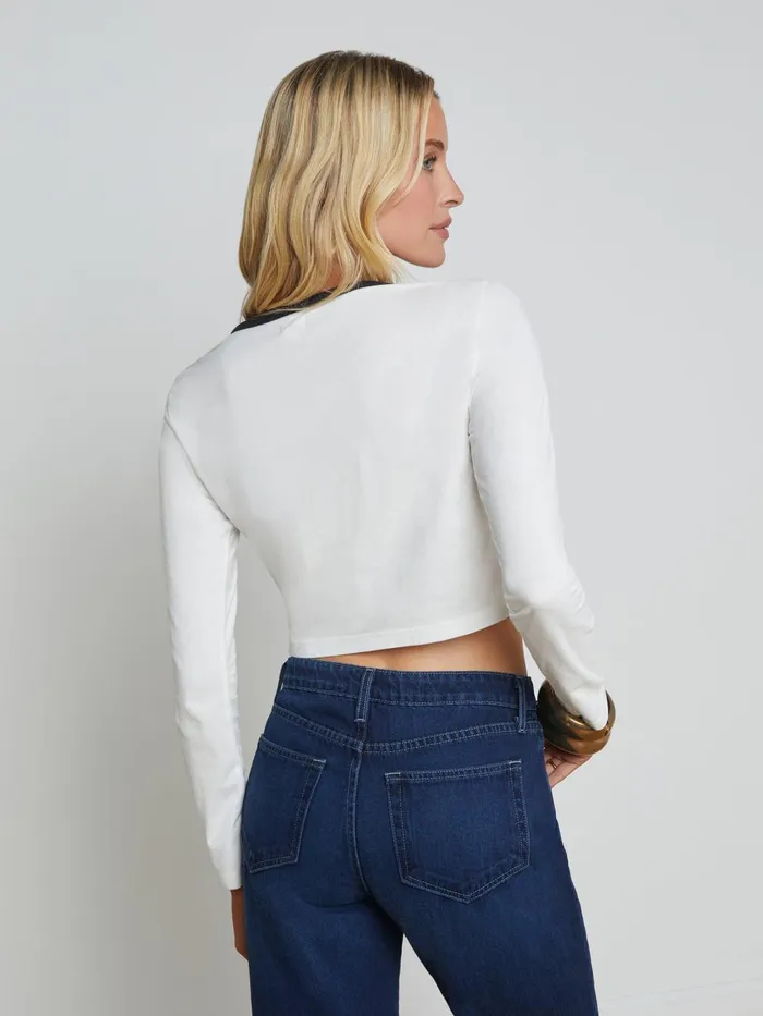 Romi Long Sleeve Logo Tee Whiteblack Women L039Agence Tees Romi Long Sleeve Logo Tee Whiteblack Women L039Agence Tees