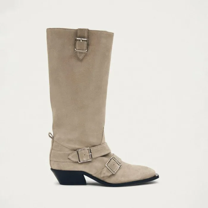 Ryder Suede Beige Leather Boots Women ALOHAS Boots