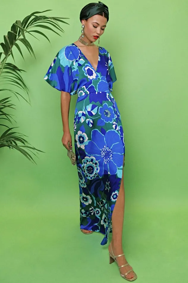 Sadie Retro Floral Blue Women RIXO Dresses