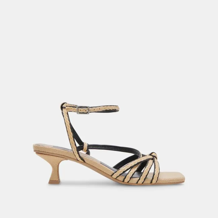 Sandals Women Dolce Vita Bev Braid Wide Heels Black Natural Jute