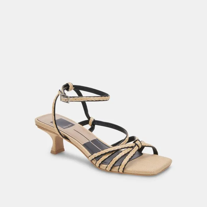 Sandals Women Dolce Vita Bev Braid Wide Heels Black Natural Jute