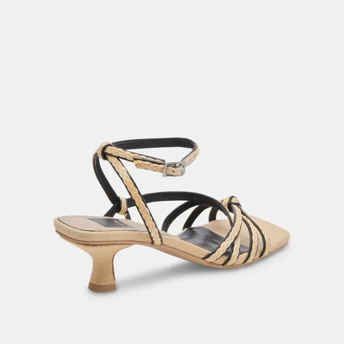 Sandals Women Dolce Vita Bev Braid Wide Heels Black Natural Jute