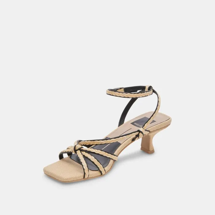 Sandals Women Dolce Vita Bev Braid Wide Heels Black Natural Jute