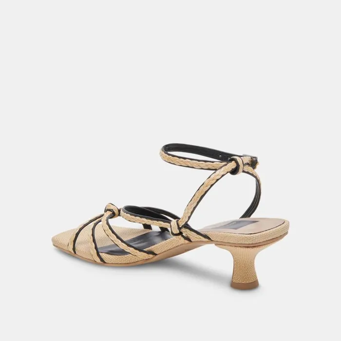 Sandals Women Dolce Vita Bev Braid Wide Heels Black Natural Jute