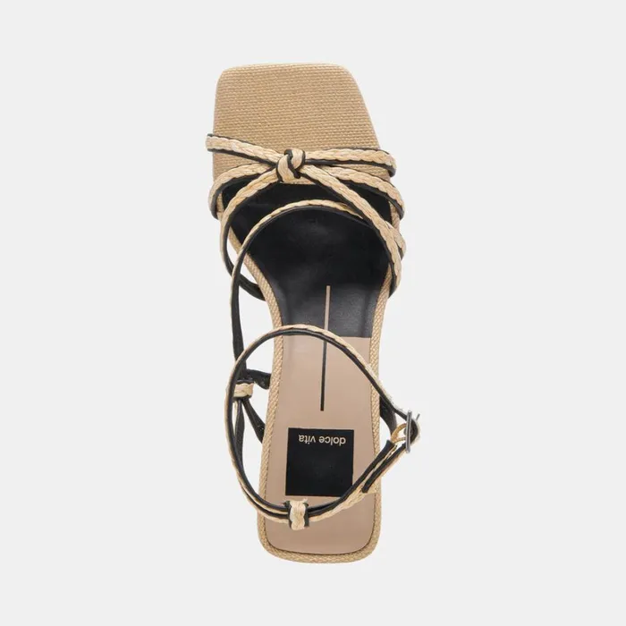 Sandals Women Dolce Vita Bev Braid Wide Heels Black Natural Jute