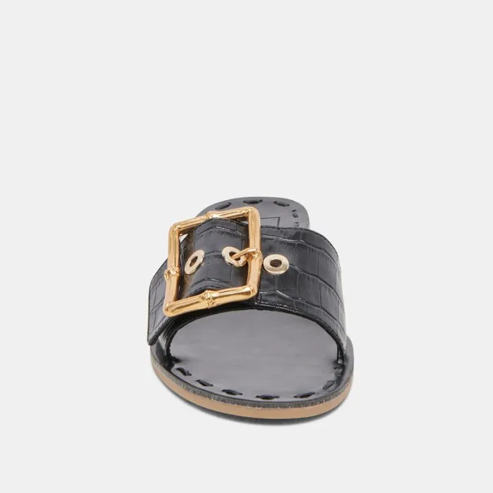 Sandals Women Dolce Vita Dasa Sandals Noir Embossed Leather