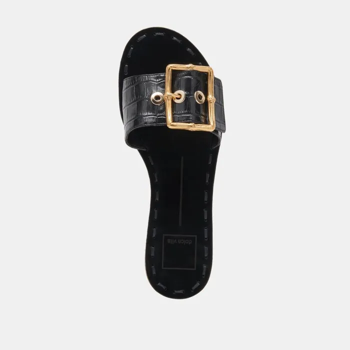 Sandals Women Dolce Vita Dasa Sandals Noir Embossed Leather