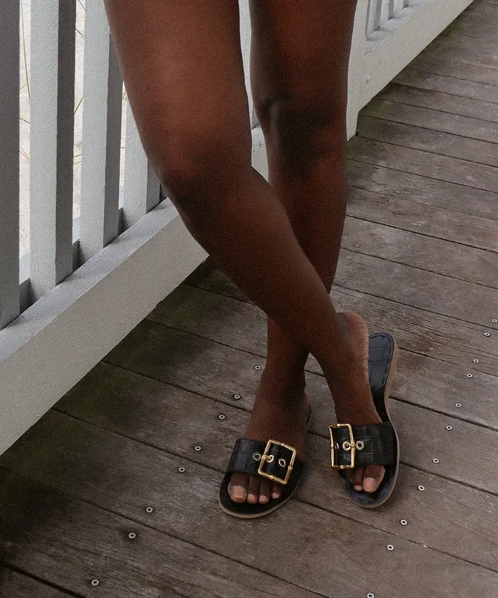 Sandals Women Dolce Vita Dasa Sandals Noir Embossed Leather