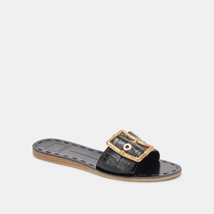 Sandals Women Dolce Vita Dasa Sandals Noir Embossed Leather
