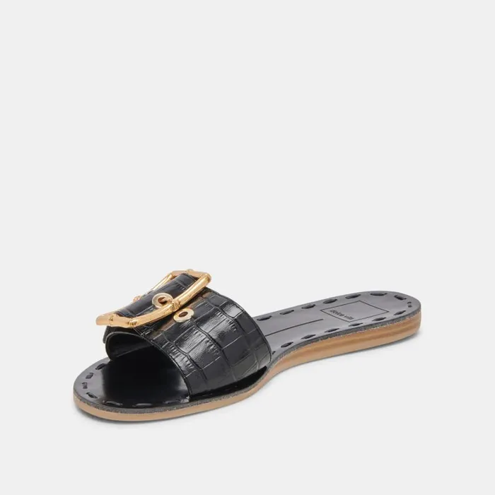 Sandals Women Dolce Vita Dasa Sandals Noir Embossed Leather