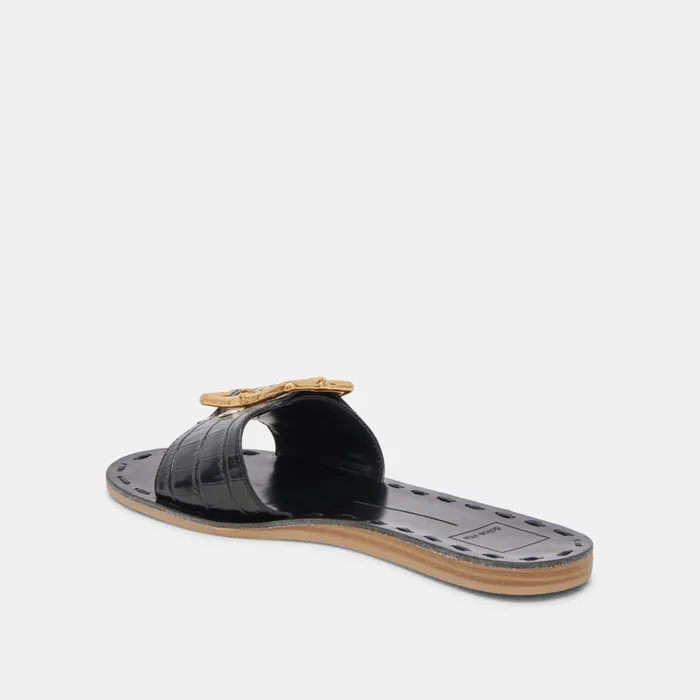 Sandals Women Dolce Vita Dasa Sandals Noir Embossed Leather