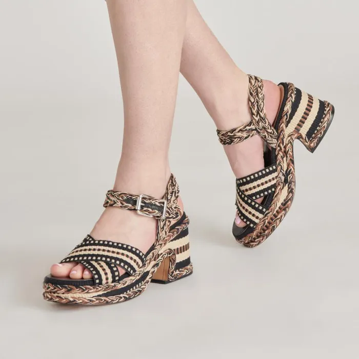 Sandals Women Dolce Vita Grayce Heels Black Multi Woven