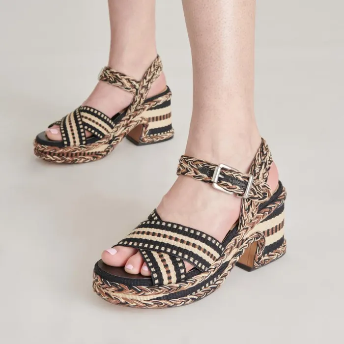Sandals Women Dolce Vita Grayce Heels Black Multi Woven