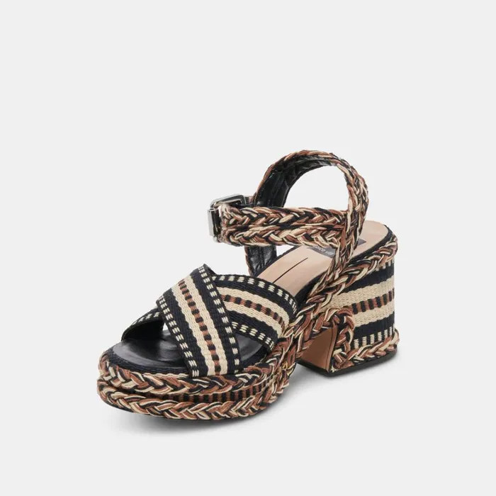 Sandals Women Dolce Vita Grayce Heels Black Multi Woven