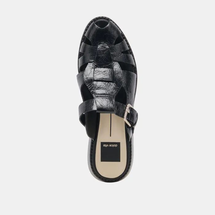 Sandals Women Dolce Vita Hippie Flats Midnight Crinkle Patent