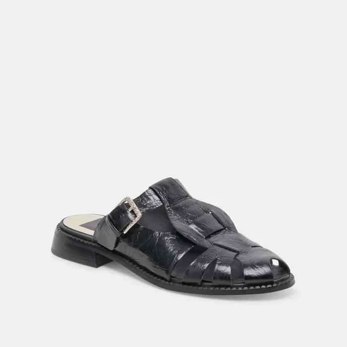 Sandals Women Dolce Vita Hippie Flats Midnight Crinkle Patent