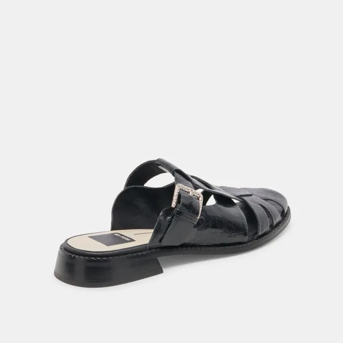 Sandals Women Dolce Vita Hippie Flats Midnight Crinkle Patent
