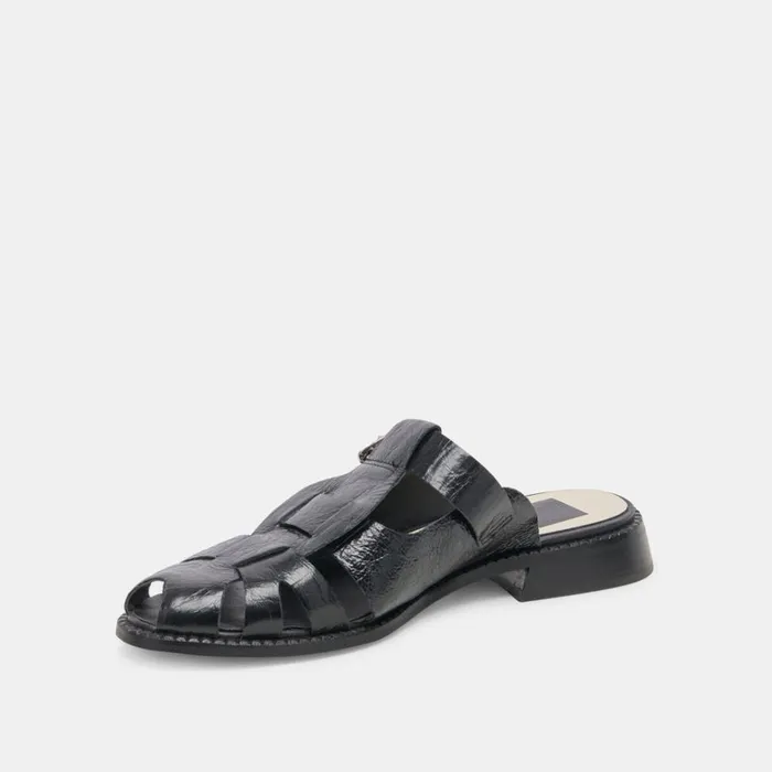 Sandals Women Dolce Vita Hippie Flats Midnight Crinkle Patent