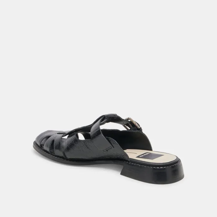 Sandals Women Dolce Vita Hippie Flats Midnight Crinkle Patent